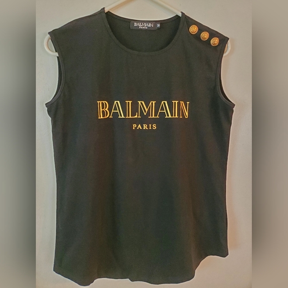BALMAIN PARIS sleeveless muscle shirt with 3 gold buttons M - Picture 3 of 8